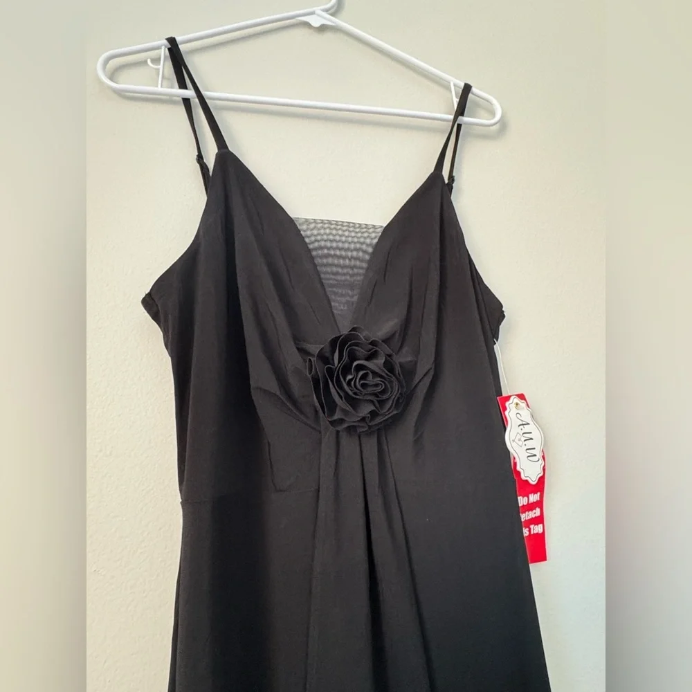 AUW Long Slip Column Sexy Black Dress Women's Size L NWT - Picture 4 of 9